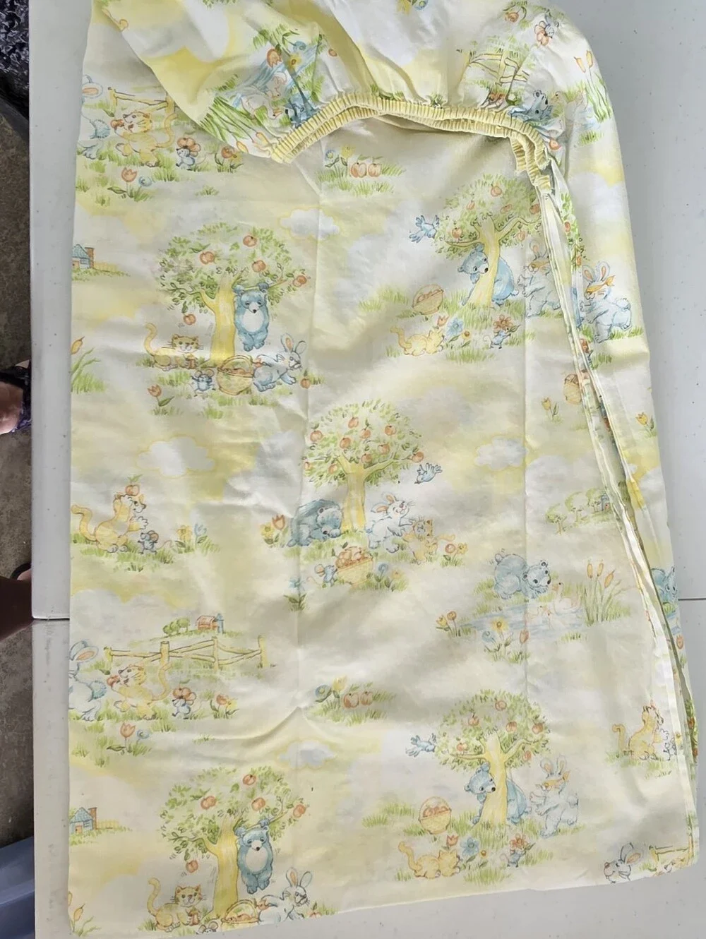 Dundee Country Sunshine Yellow Bear Bunny Baby Crib Fitted Sheet 48 X 36 Vintage